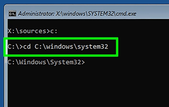 Change to the  Windows\System32 directory