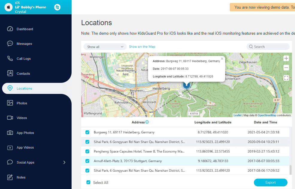 dashboard location feature