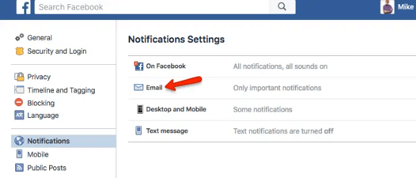 facebook email notifications