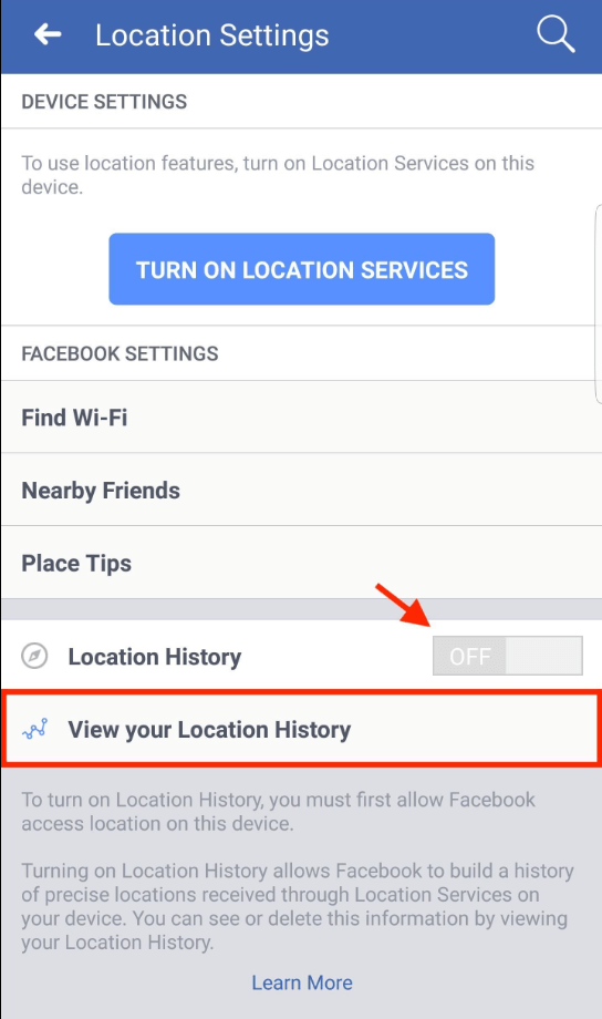 use Facebook location history to find someone's location