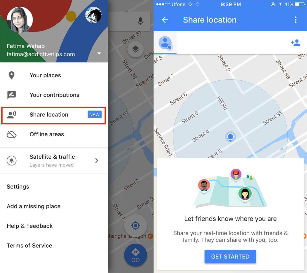 google maps share location