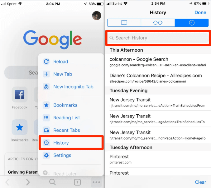 how to check chrome history on iphone