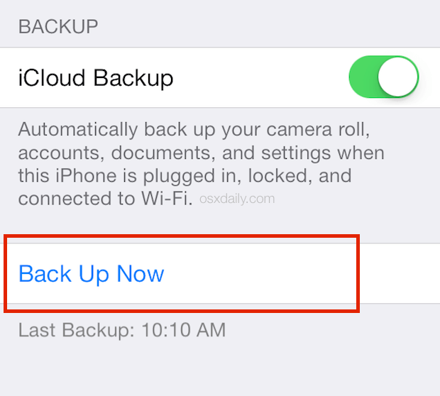 iCloud backup now