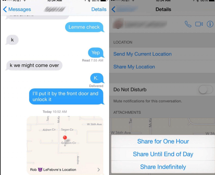 iMessages share location
