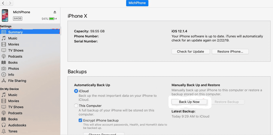 iTunes Back Up Now