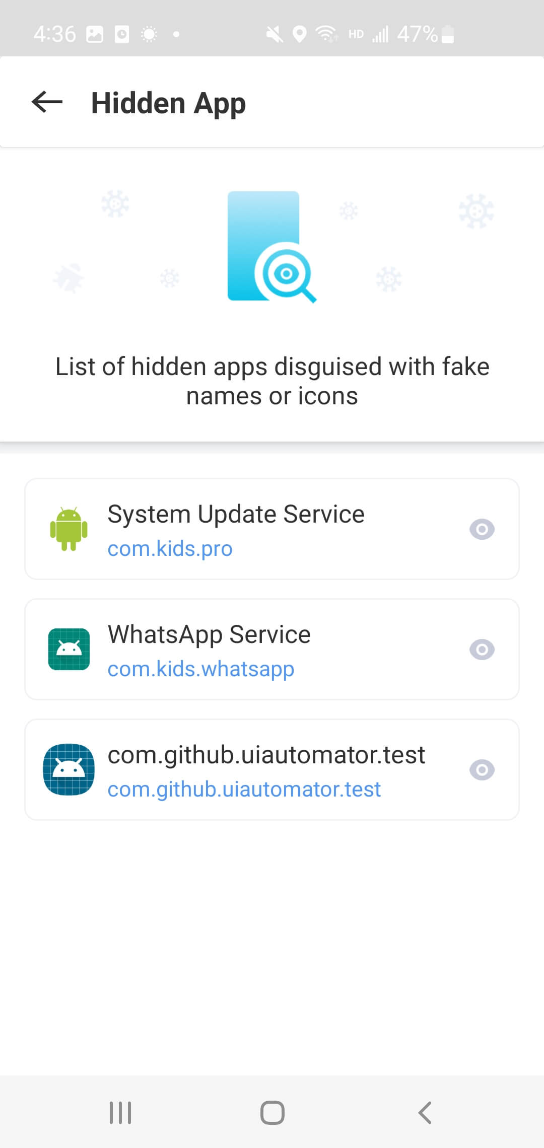 list of all hidden apps