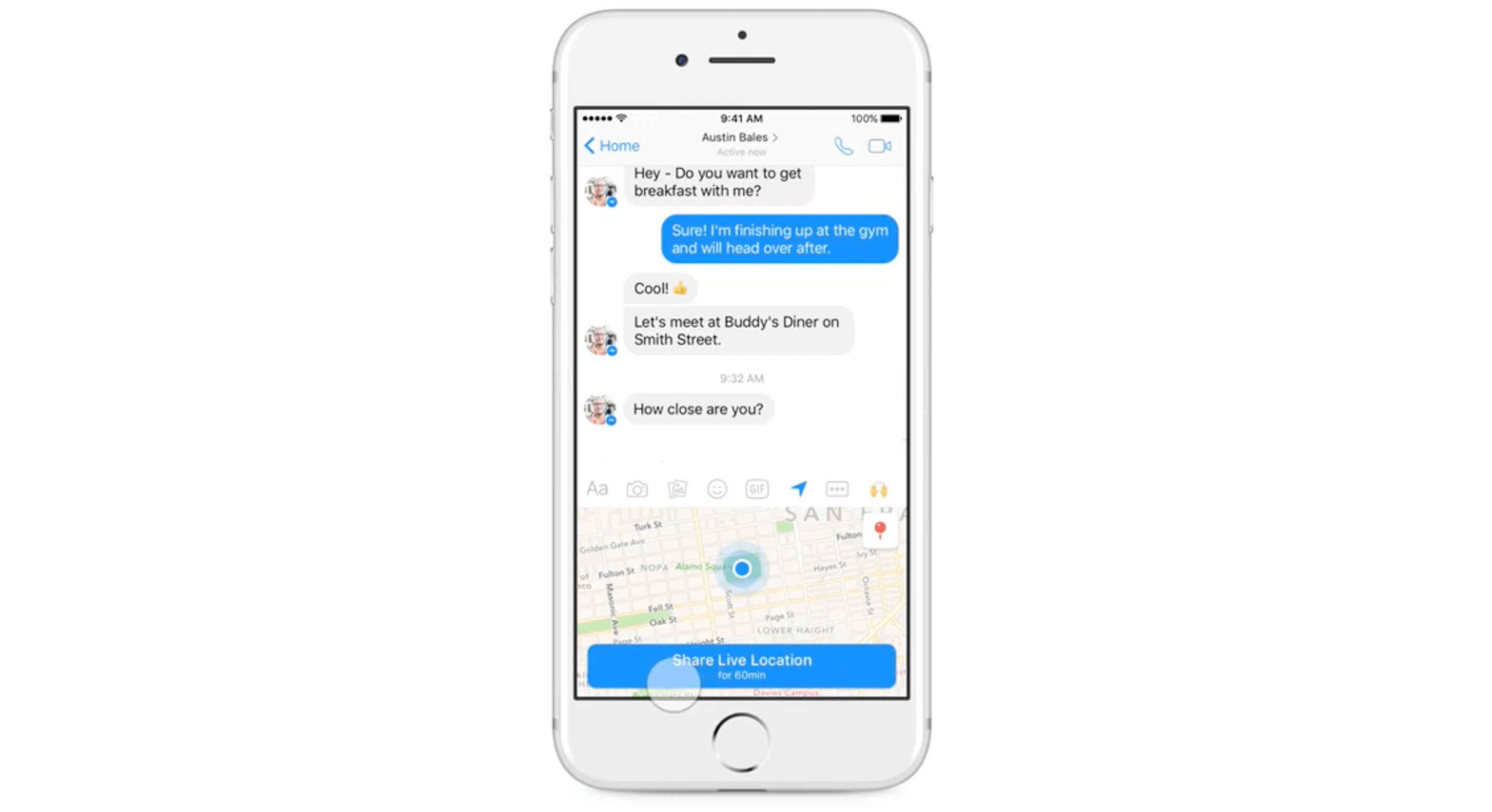 find someone's location with Facebook Messenger