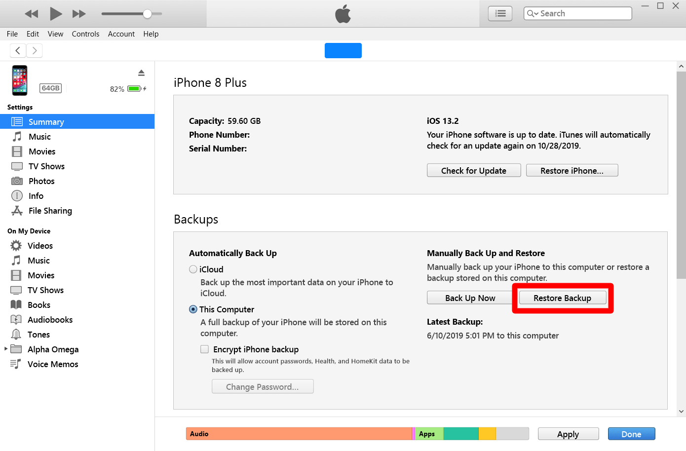 restore iTunes backup