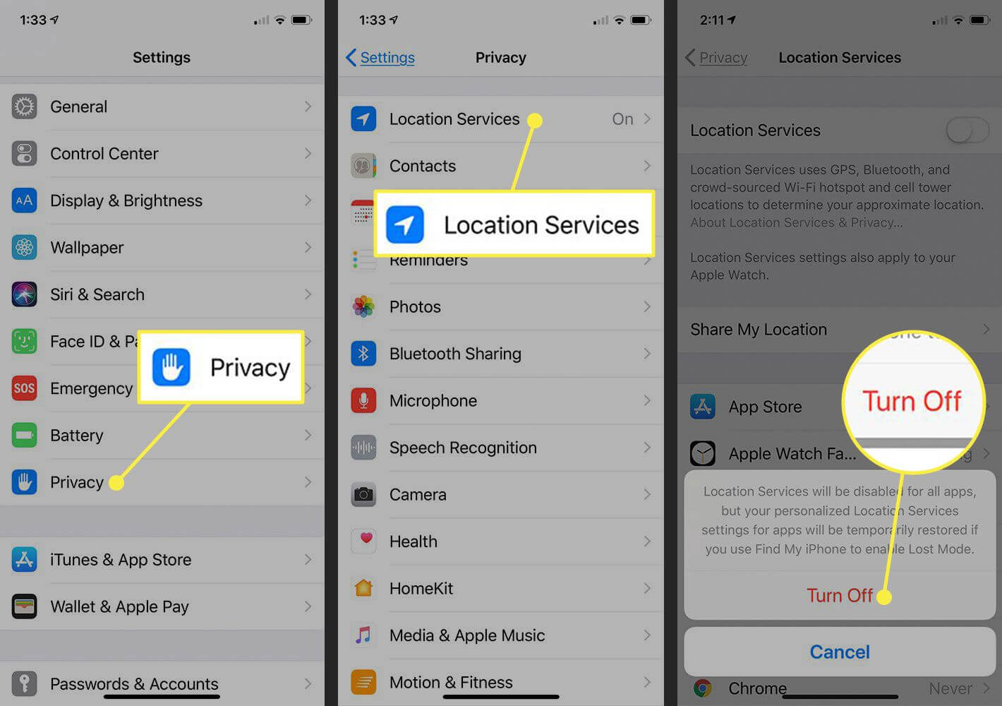 turn off iPhone location service
