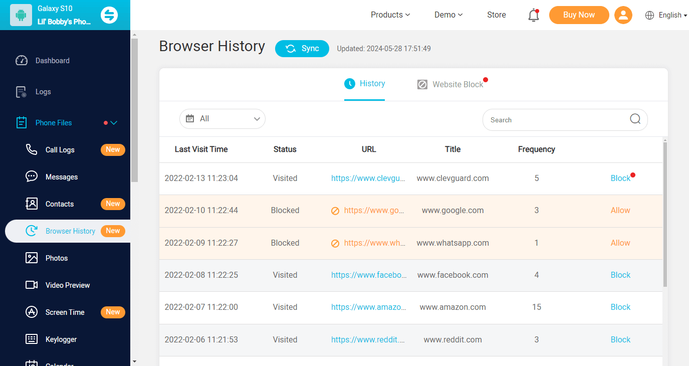kidsguard-pro-demo-browser-history